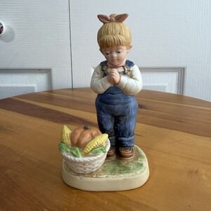 Homco Denim Days 1985 Time For Thanks Thanksgiving‎ Fall Figurine Cottage Farm